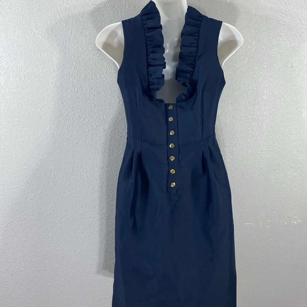 Camilyn Beth Navy Blue Go Go Dress Satin Formal Gold Button Dress 0 FF9 - Picture 11 of 15